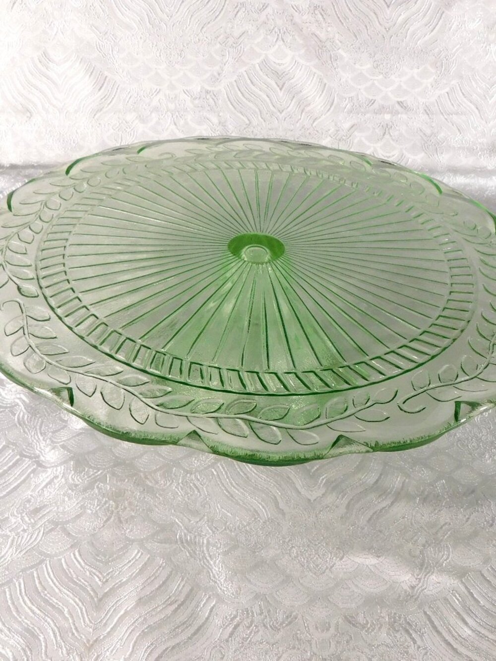 Green Glass Footed Cake Plate # 27688